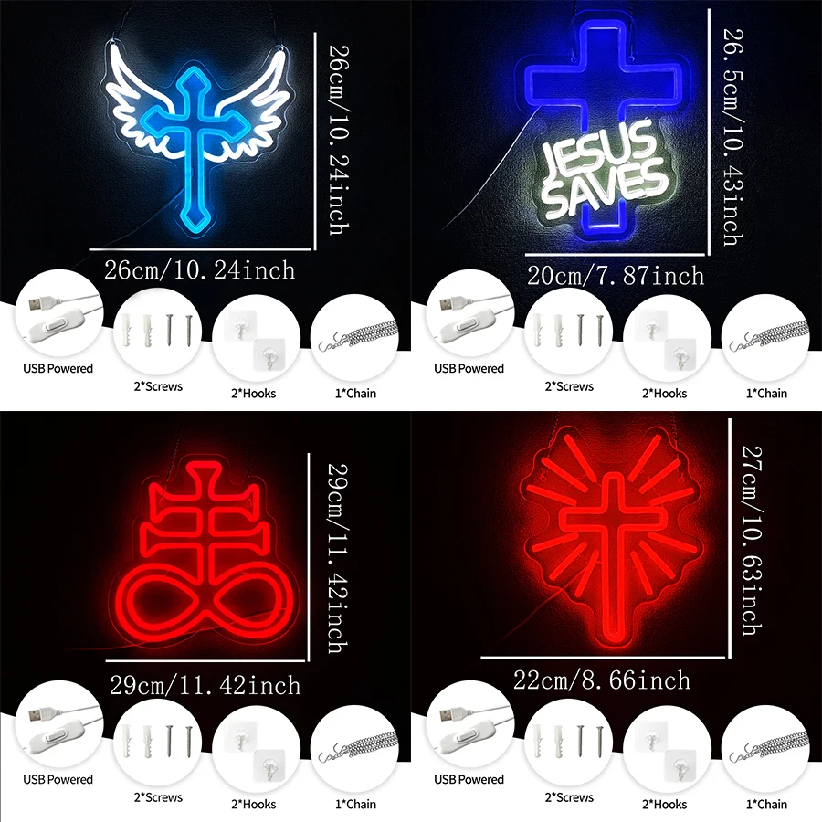 Jesus Cross Led Neon Sign, The Best Gift For Religious Believers, Used For Bedroom Living Room Church Wedding Easter Art Decor.