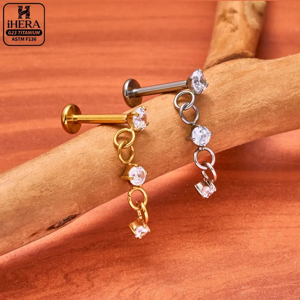 ASTM F136 Titan-Ohrstecker mit Marquise-Zirkonia, flacher Rückseite, glitzernder Kette, Baguette-Kreuz, Labret, Helix, Tragus, Conch, Ohrstecker-Schmuck – Detail 14
