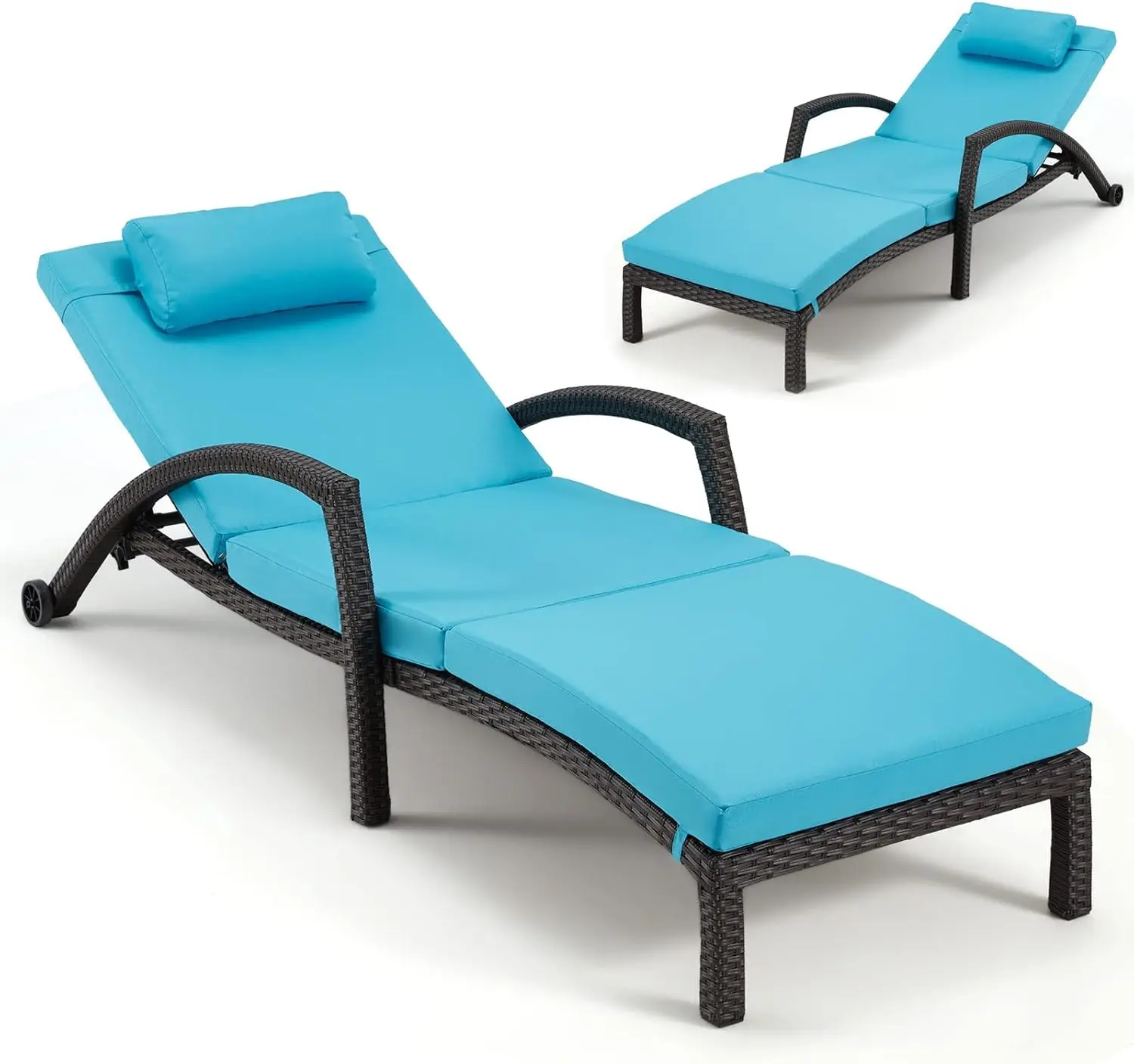 

Outside Chaise Lounge Chairs Set of 2 Adjustable 5 Position Outdoor PE Rattan Wicker Patio Pool Lounge Chair with Cushion Blue