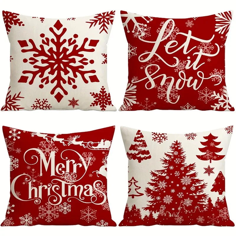 Рождественская наволочка 18x18 дюймов, красная снежинка, дерево, чехол для подушки, можно стирать в машине, для новогоднего украшения, гостиная, диван