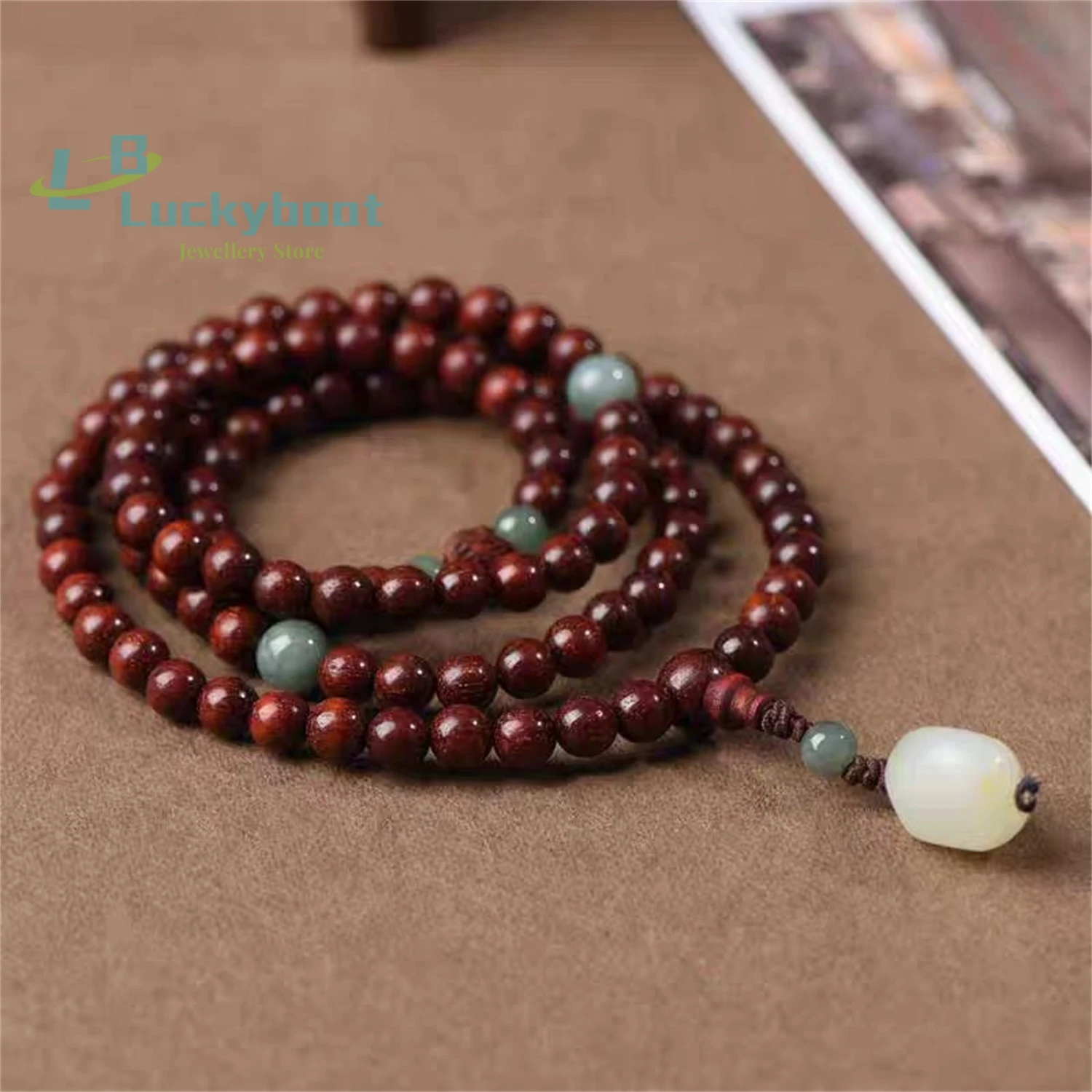 Natural bodhi root abacus beads multi circle bracelet small leaf red sandalwood 108 Buddha beads Hotan Jade men and women's jewe