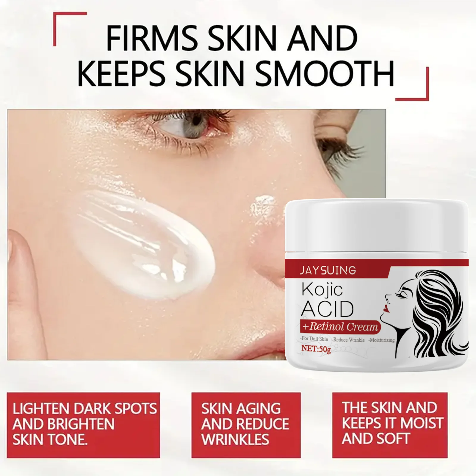 Facial Brightening Cream Kojic Acid Reduces Melanin Lighten Dull Skin Retinol Firming Fade Fine Line Nourishing Vitamin C Lotion