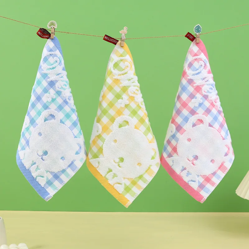Children’s Cartoon Printed Small Square Towel 100% Cotton Highly Absorbent Face Washing Hand Drying and Drool Wiping