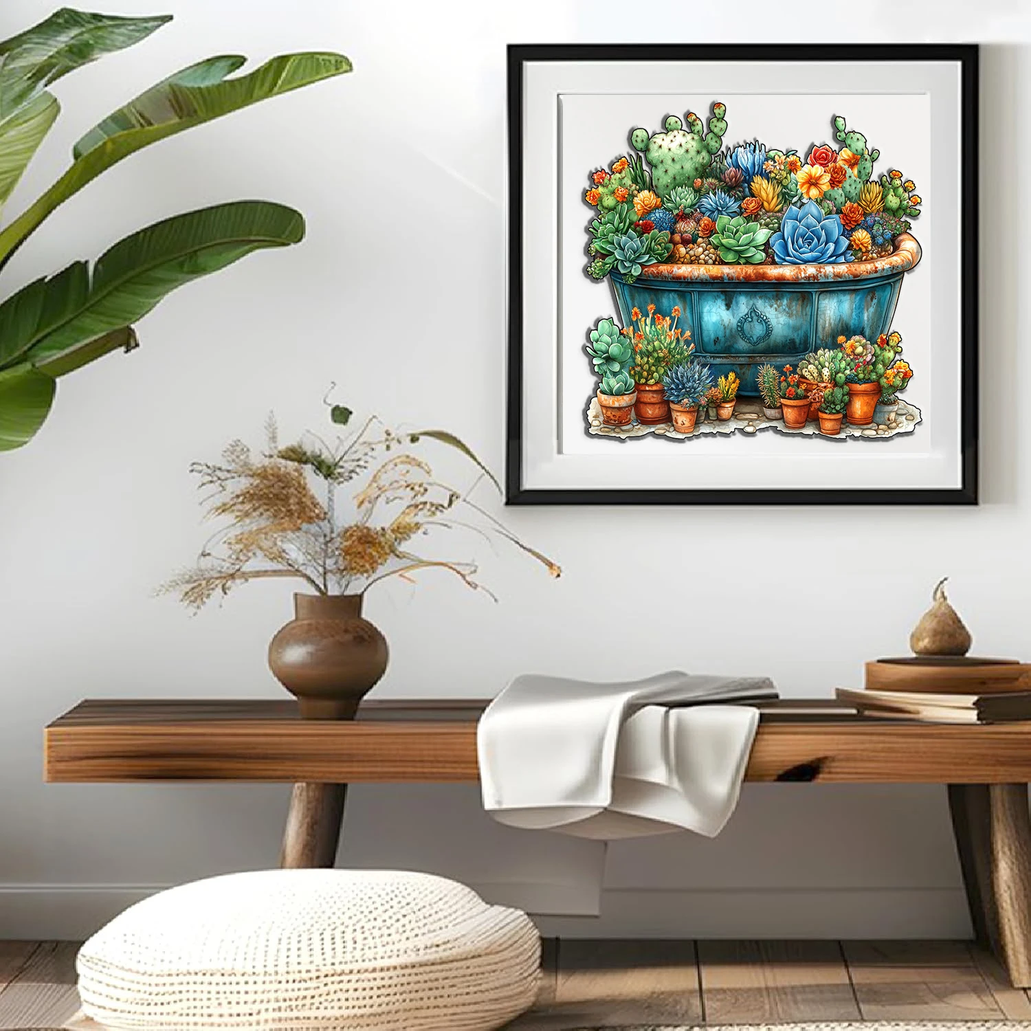 Quebra-cabeça de madeira desafiador, plantas suculentas coloridas e formas de animais exclusivas, jogo de cérebro de alta dificuldade, adequado para decoração caseira