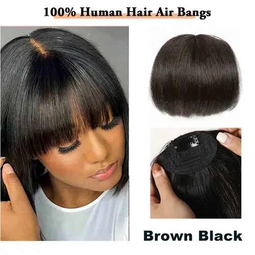 100% Human Hair Bangs Natural Brown Wispy Bang Hair Clip in Bangs Fringe with Temples Hairpiece for Women Clip on Air Bang 4.5in - Image 16