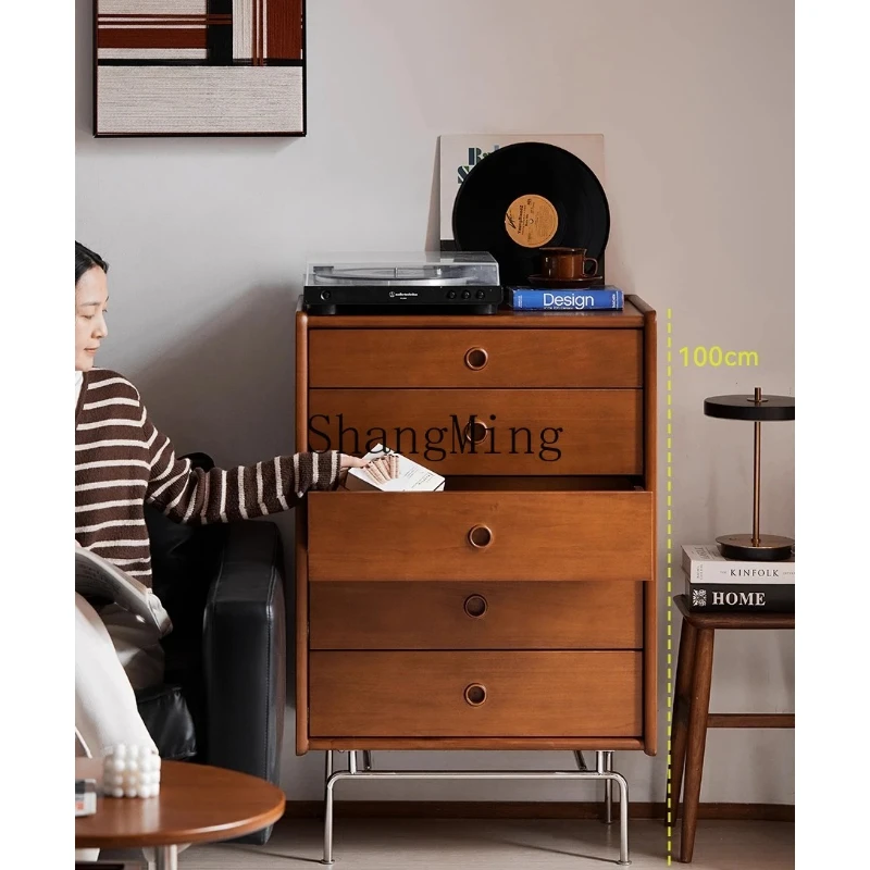 

SM Solid Wood Five-Drawer Chest of Drawers Vintage Small Apartment Bedroom Organizer Large Capacity Multi-Functional Furniture