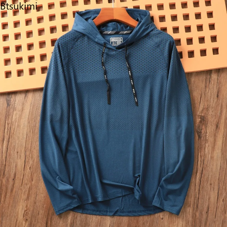 Men's Breathable Long Sleeved Hoodie Leisure Comfort T-shirt Lightweight Quick Drying Sweat Absorbing Sun Protective Sweatshirt
