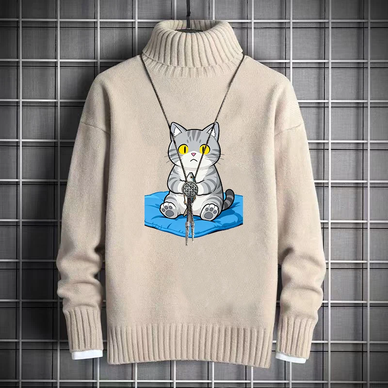 

Модный вязаный свитер с высоким воротником, теплый, мужской, зимний, новинка, повседневный, из нейлоновой ткани, для молодежи