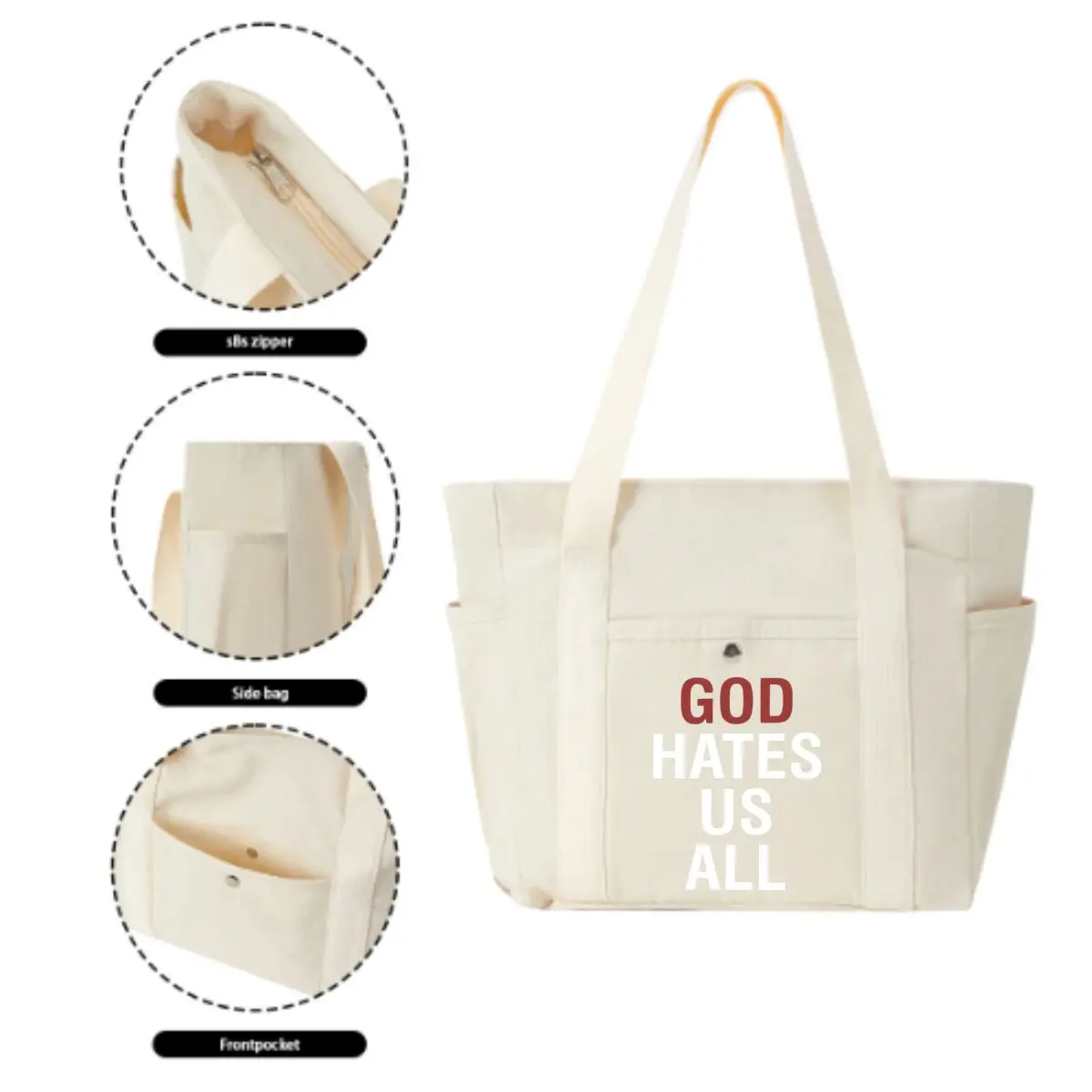 God Hates Us All Bold Text Women's Minimalist Shoulder Bag Multi-Pocket Daily Tote