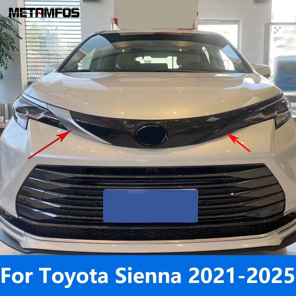 

For Toyota Sienna 2021-2024 2025 Carbon Fiber Front Upper Grille Racing Grill Strip Cover Molding Trim Accessories Car Styling