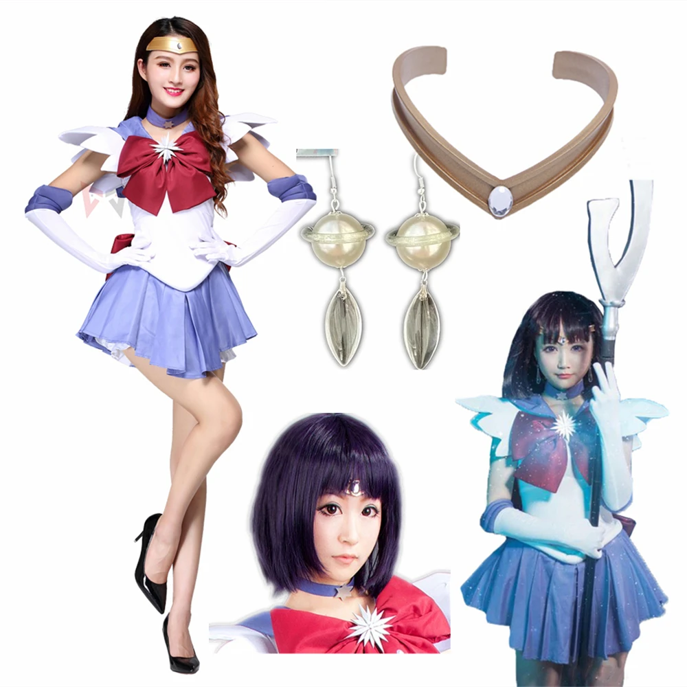 

Anime Sailor Saturn Cosplay Costume Omoe Hotaru Dress Gloves Headband Bows Brooch Earrings For Kids Adult Plus Size Custom Made