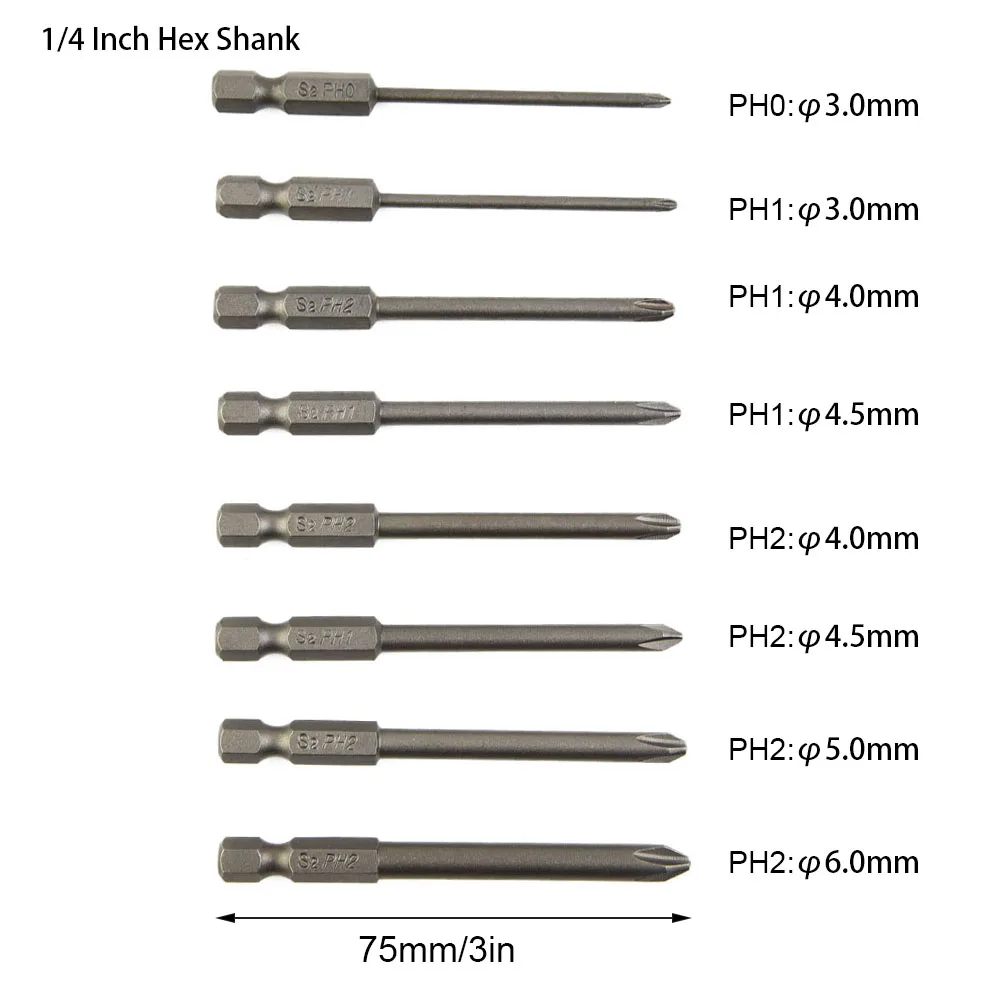 8pcs 75mm Long Magnetic Hex Cross Head Screwdriver Bits Electric Screwdriver Set Anti Non-slip Water Proof Screwdriver Set