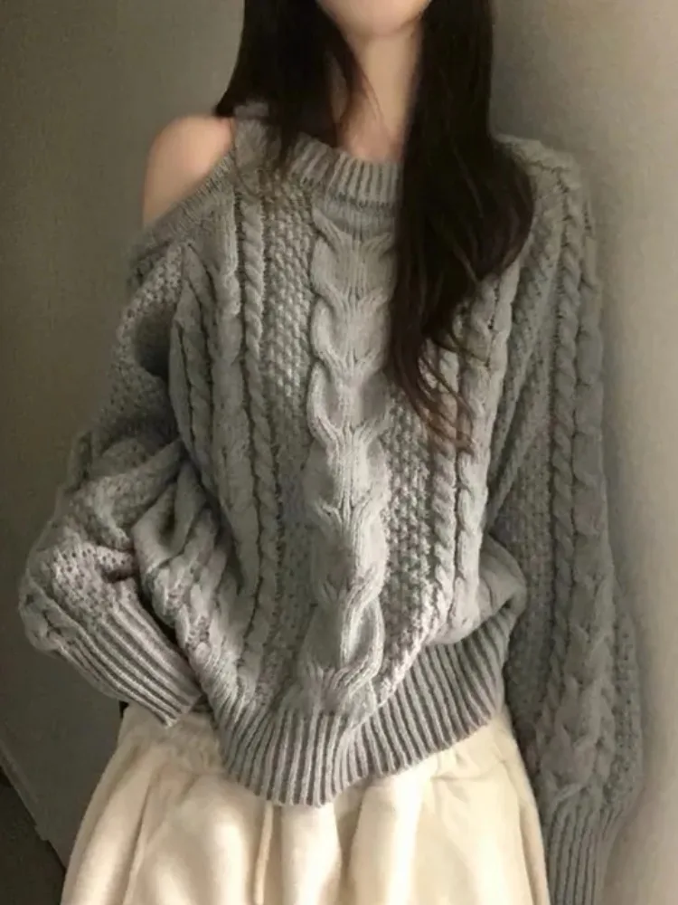 

Chic Autumn Winter Knitted Loose Women's Sweater Hollow out round Ne Twist Casual Soft Long Sve Top for Ladies