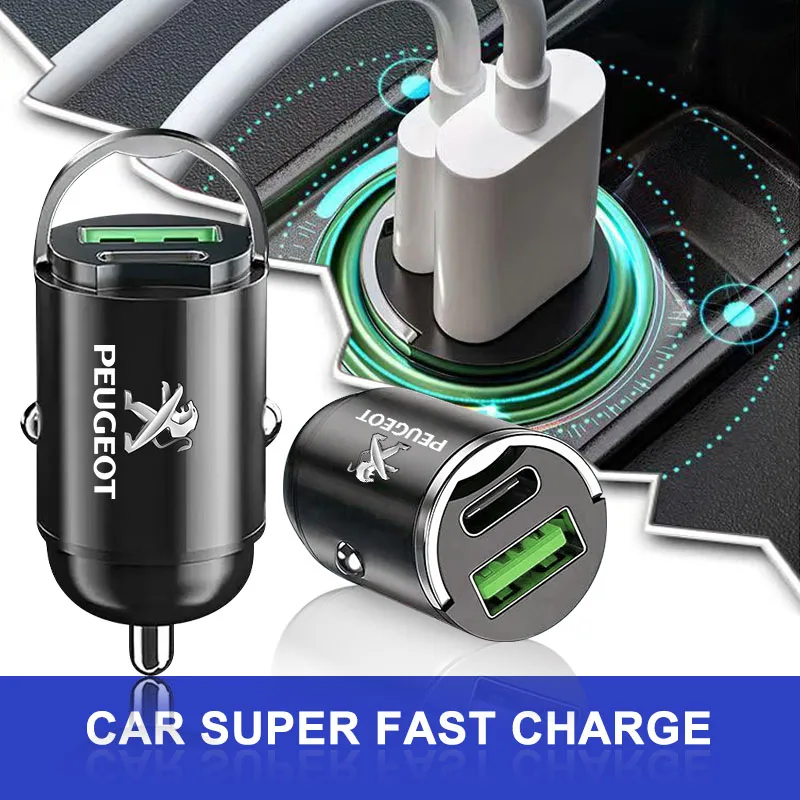 Car Charger USB Type-C Fast Charging Power Adapter For Peugeot 107 205 206 207 306 307 308 309 405 406 407 508 605 607 806 807