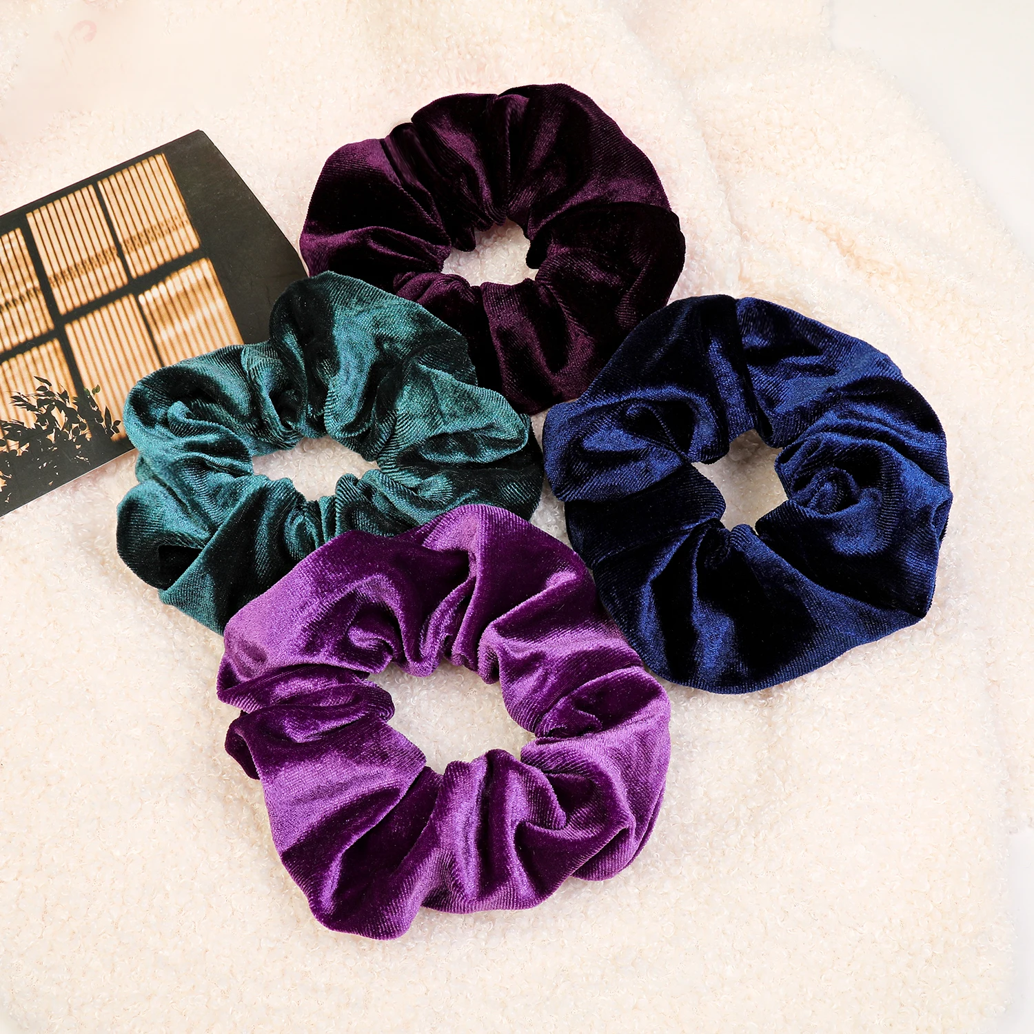 4Pcs Neutral Velvet Scrunchies for Women,Classic Elastic Thick Hair Bands Ties,Soft Ropes Ponytail Holder Hair Accessories