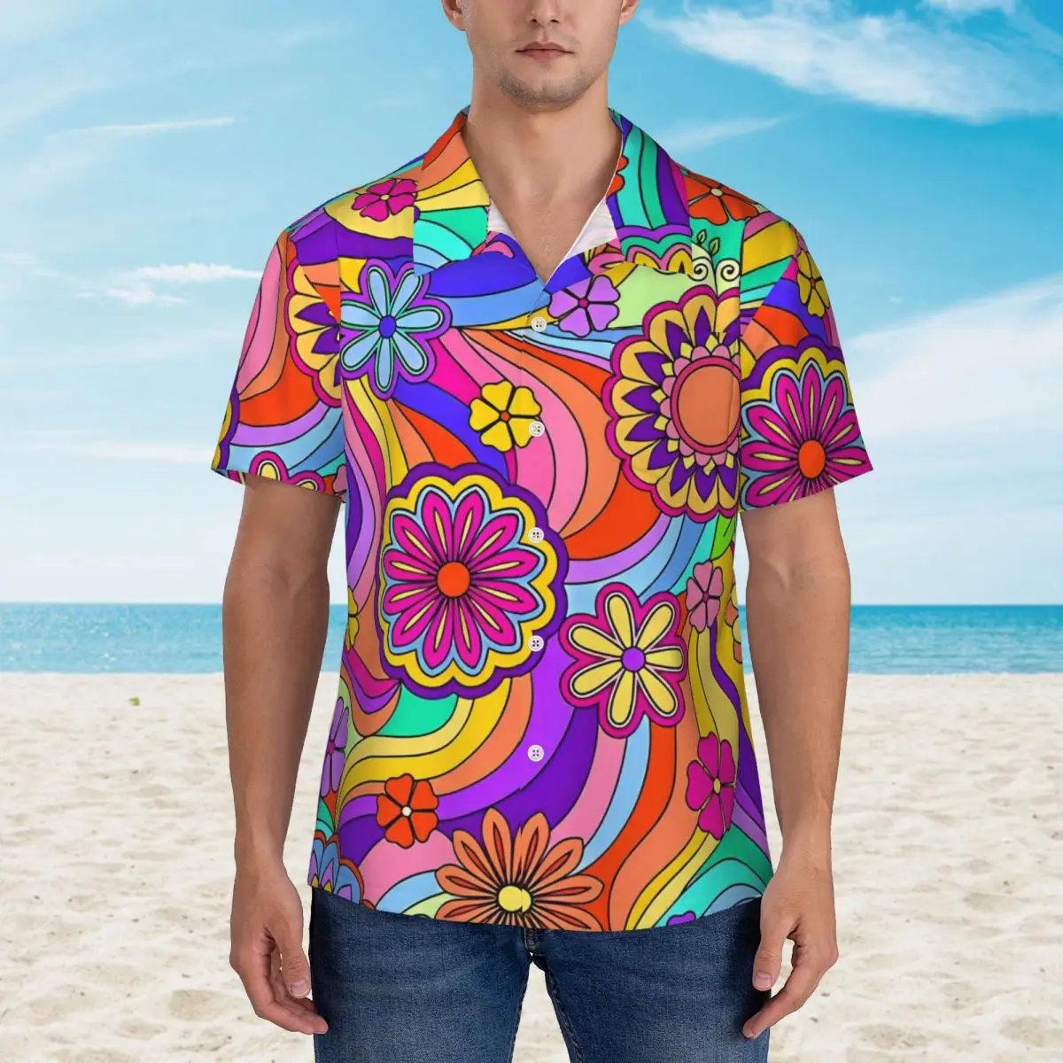 

Groovy Psychedelic Flower Power Beach Shirt Hawaiian Casual Shirts Men Vintage Blouses Short Sleeve Y2K Funny Design Clothes