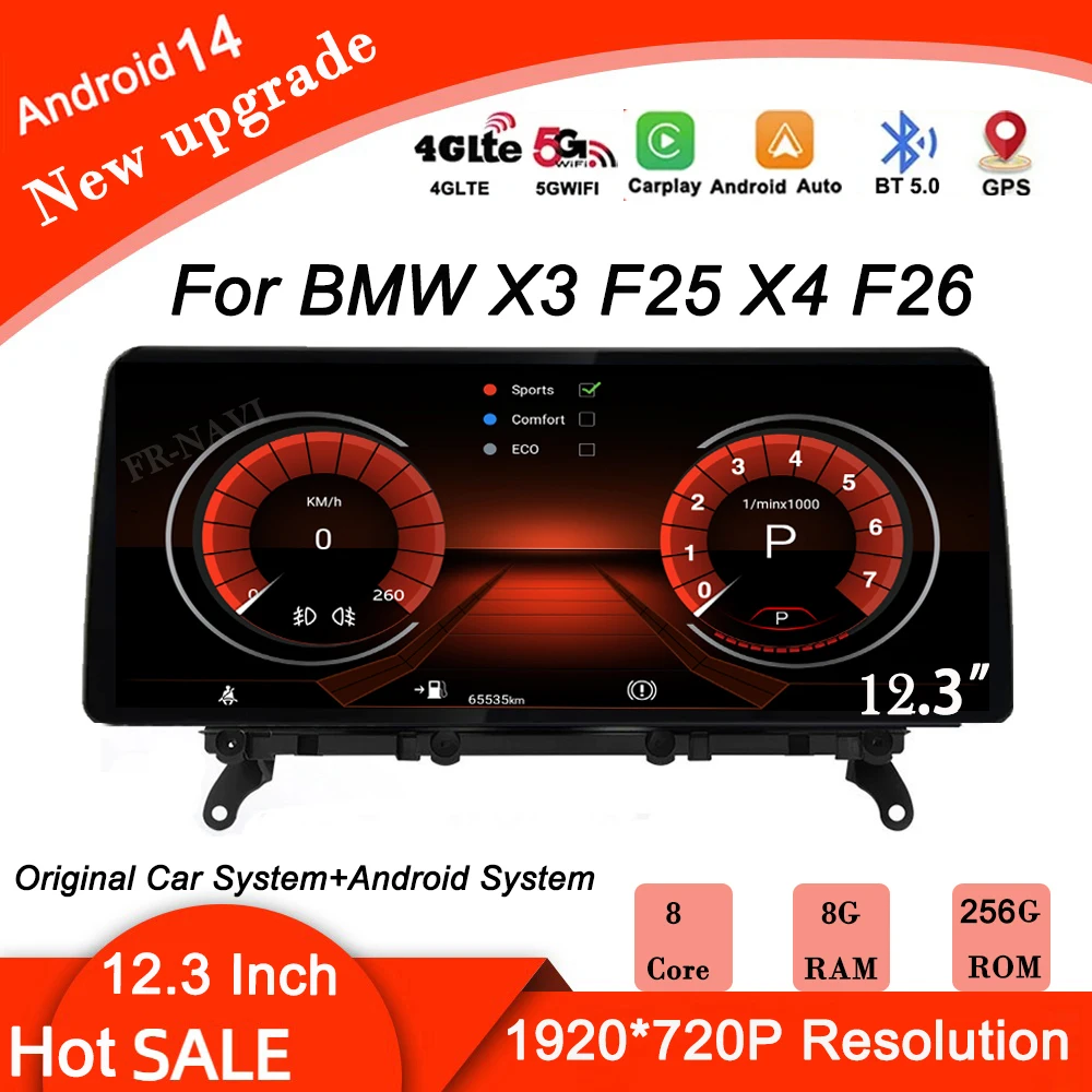

12.3" Android 14 For BMW X3 F25 X4 F26 EVO System Carplay Car GPS Navigation Multimedia Stereo Radio Player Auto Monitors