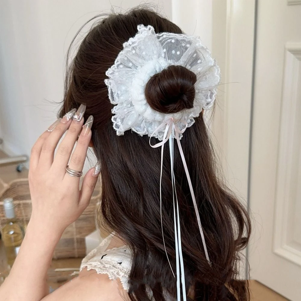 

Elastic Chiffon Pleated Scrunchies Ribbon Bow Polka Dot Scrunchies Sweet Lace Oversized Hair Ropes Girls
