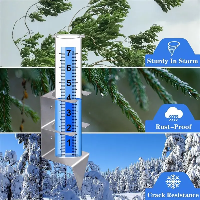 A02F-Rain Gauge With Stainless Steel Mounting Rack Holder-Rain Gauge For Outdoor For Yard Garden Fence Lawn Patio Farm