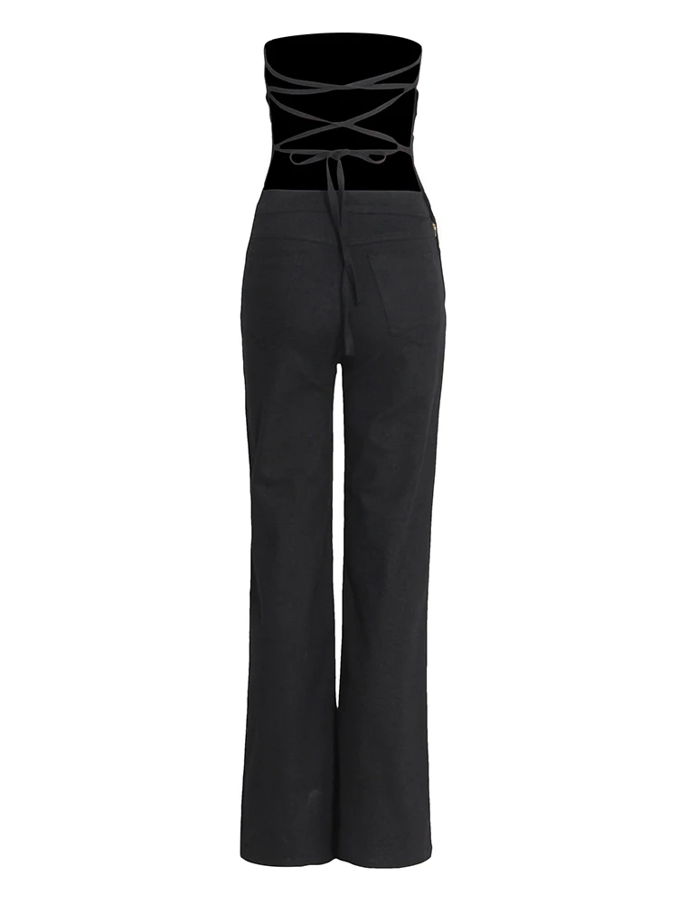 TWOTWINSTYLE Solid Wide Leg Jumpsuit For Women Strapless Sleeveless High Waist Bandage Backless Pants Female Clothing Summer New