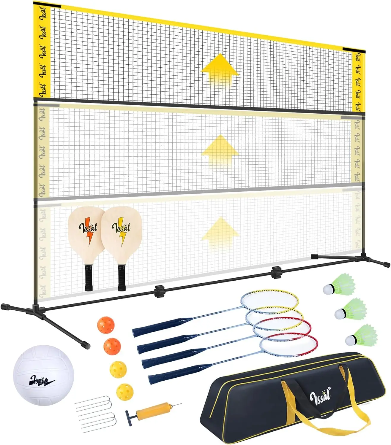 

Adjustable 3-in-1 Portable Net Set for Badminton, Volleyball & Pickleball with Accessories and Carry Bag