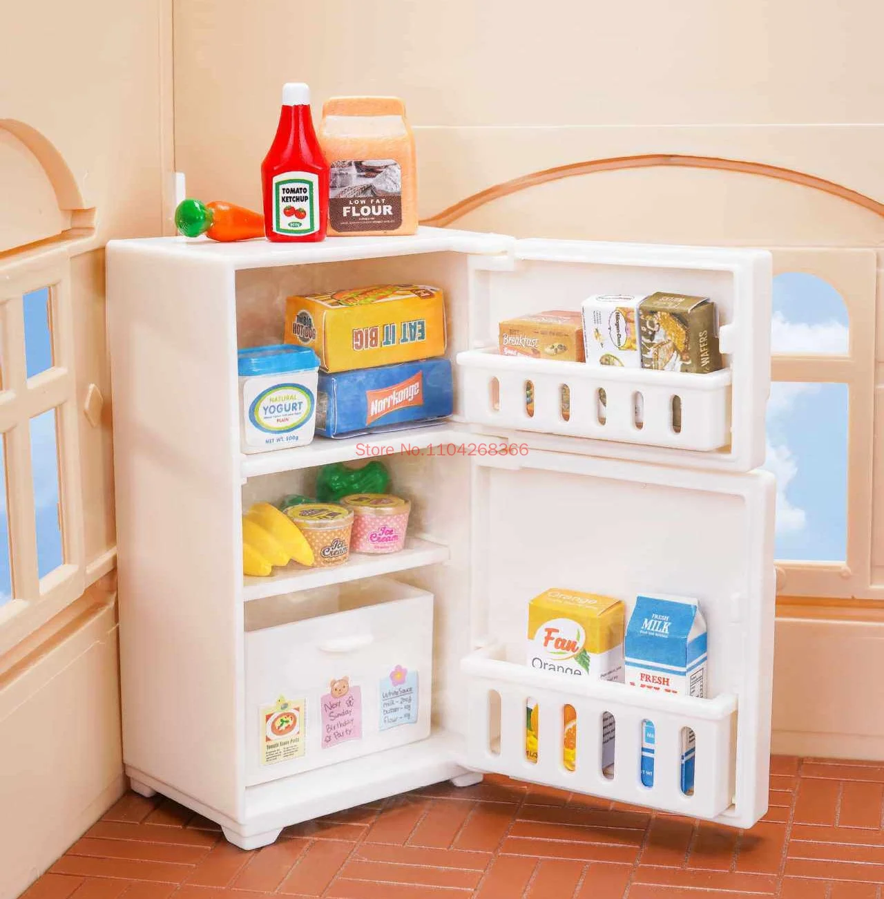 Forest Family 1/12 Kitchen Furniture Bathroom Bedroom Bakeware Sets Miniature Model Refrigerator Dollhouse Accessories Gifts