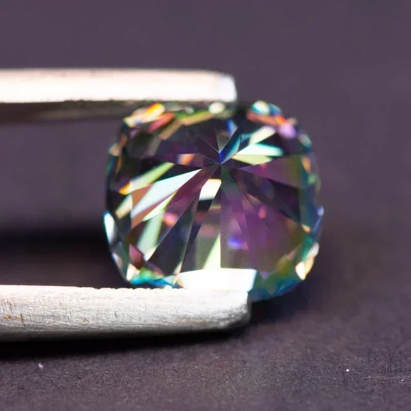 Moissanit-Stein, quadratische Kissenform, Regenbogen-Grün, VVS1, Edelstein-Charms-Perlen für DIY-Schmuckherstellung mit Zertifikat – Detail 13