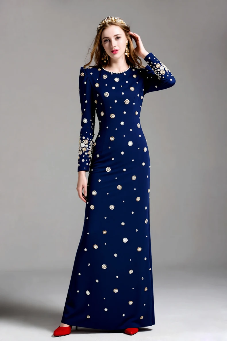 فستان سهرة نسائي طويل الأكمام أنيق من حجر الراين مزين بالخرز فستان رسمي لحفلات الزفاف والحفلات والمناسبات #5