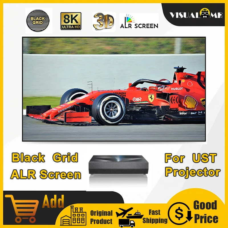 VisualMr ALR UST Black Grid PET Crystal Ambient Light Rejecting Frame Projection Screen 150inch for Ultra Short Throw Projector
