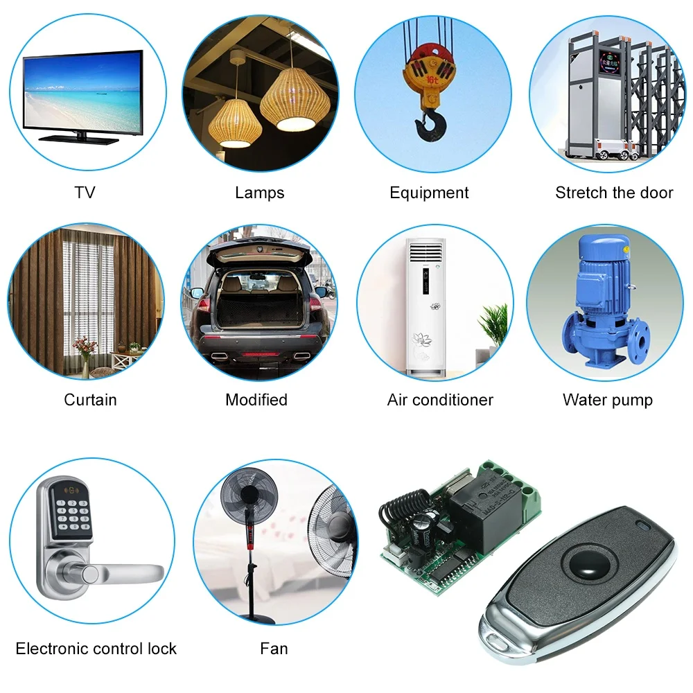 433Mhz DC 12V Universal RF Remote Control Switch Relay Receiver Module Mini 1CH Wireless Control Switch + 5PCS RF 433 Mhz Transm