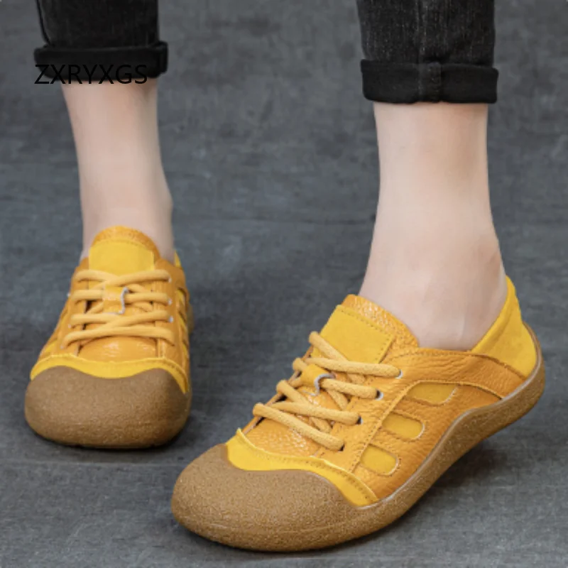 ZXRYXGS Promotion Lace-up Genuine Leather Sneakers Flats Women's Travel Shoes Comfortable Soft Sole Fashion Casual Sneakers 2026