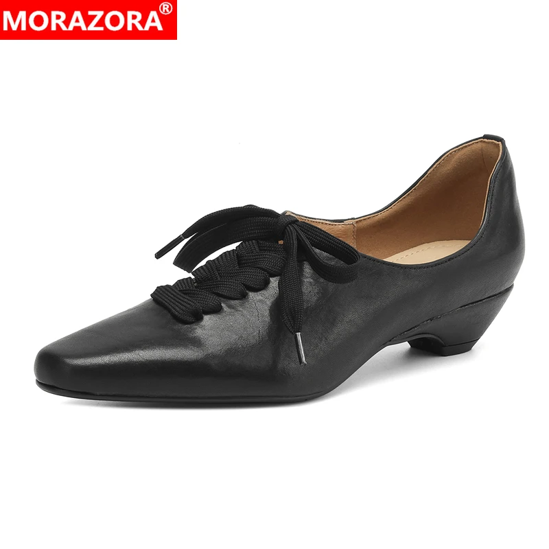 

MORAZORA, размеры 34–41, новые туфли из натуральной кожи, женские туфли-лодочки на шнуровке, женские офисные модельные туфли на шнуровке ручной работы, летняя обувь