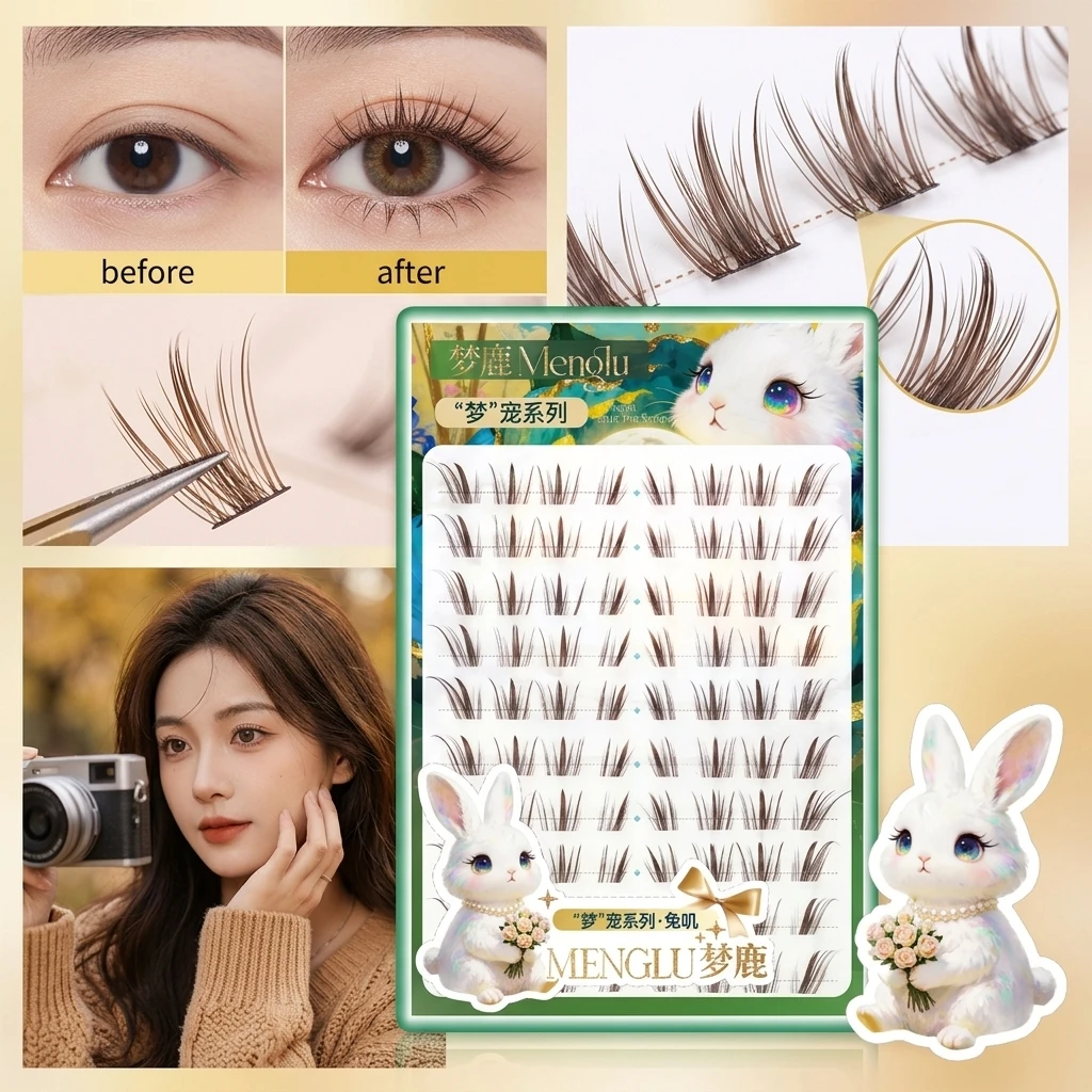 Self Adhesive False Eyelashes Natural Brown Look Synthetic Fiber C Curl for Daily Makeup and Photo Looks Women