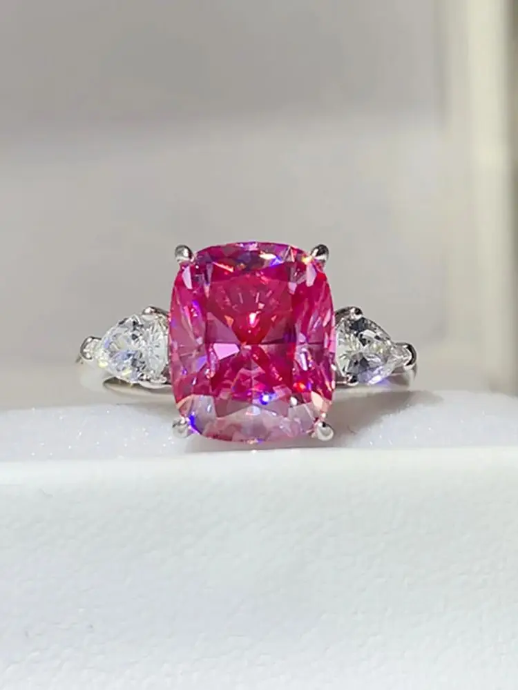 Serenity 5ct Roze Kussen Geslepen Moissanite Ringen voor Vrouwen Mannen 100% S925 Sterling Zilveren Band Sieraden Kussenvormige Eternity Ringen - afbeelding 2