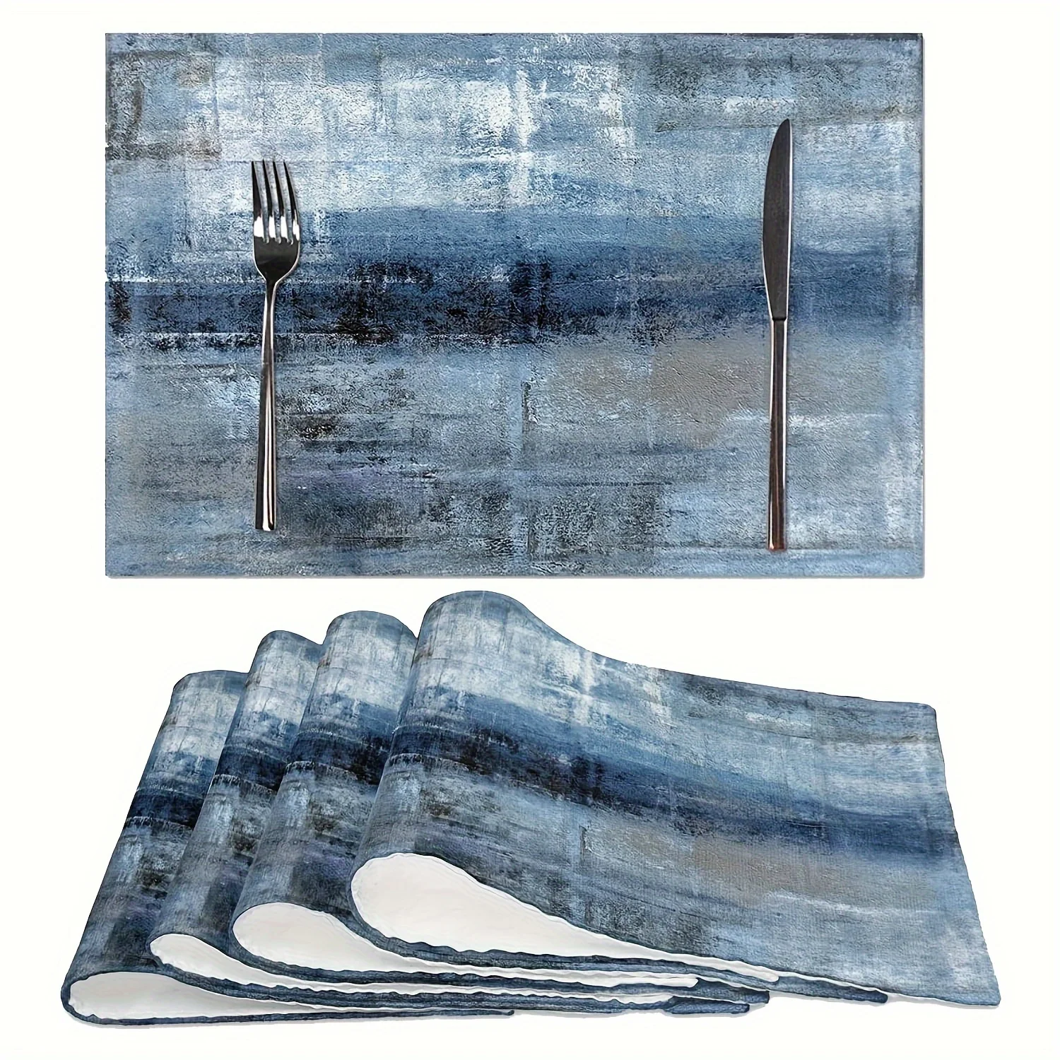 1PC Place Mats, Blue And Grey Placemats, Modern Abstract Art Placemats, For Dinning Room And Restaurant, Kitchen Supplies