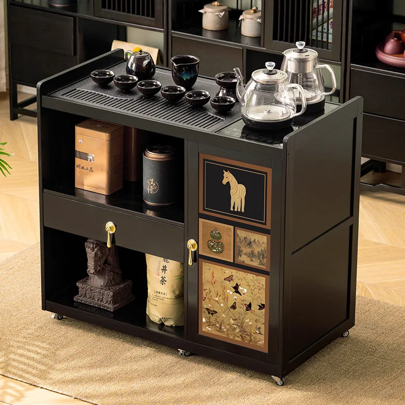New Chinese Style Mobile Table, Compact Cabinet for Living Room Tea Serving, Household Drinking Station