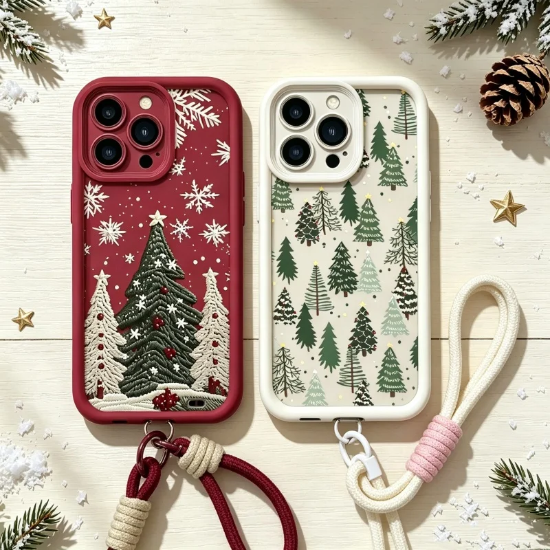 Christmas Pattern Lanyard Rope Phone Case For Samsung Galaxy A54 A14 A34 A35 A24 S23 Ultra S22 S21 S20 FE Plus A04 A03 A05 A05S