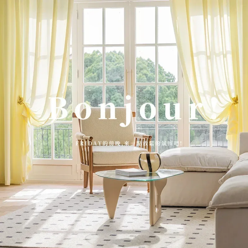 Yellow Tulle Sheer Modern Curtains for Living Room Bedroom Dining Kitchen Luxury Ready-made Curtains Customize