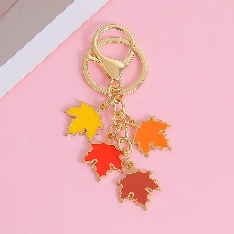 3/6 Piece Set Maple Leaf Keychain Enamel Pendant, Multi-Leaf Tassel Metal Key Ring with Clasp, Holiday Backpack Decoration Gift Pendant