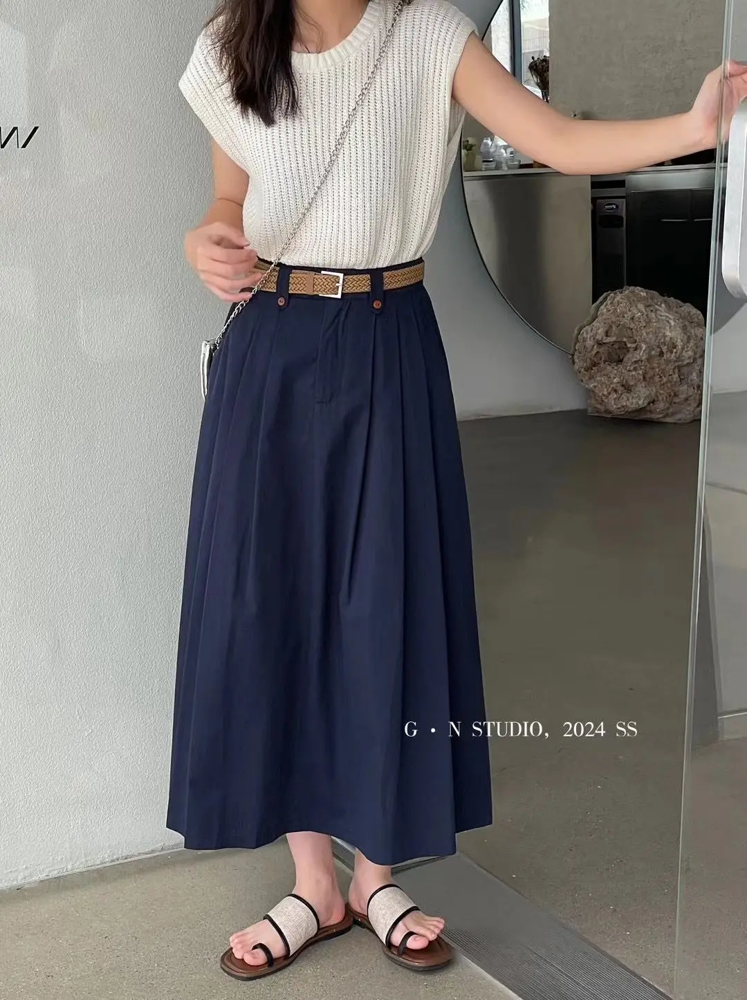 Long Skirt High Quality Tencel Cotton Women'S 2024 New Summer Skirt Korean Style Temperament Pleated Skirt High Waist Slim Skirt