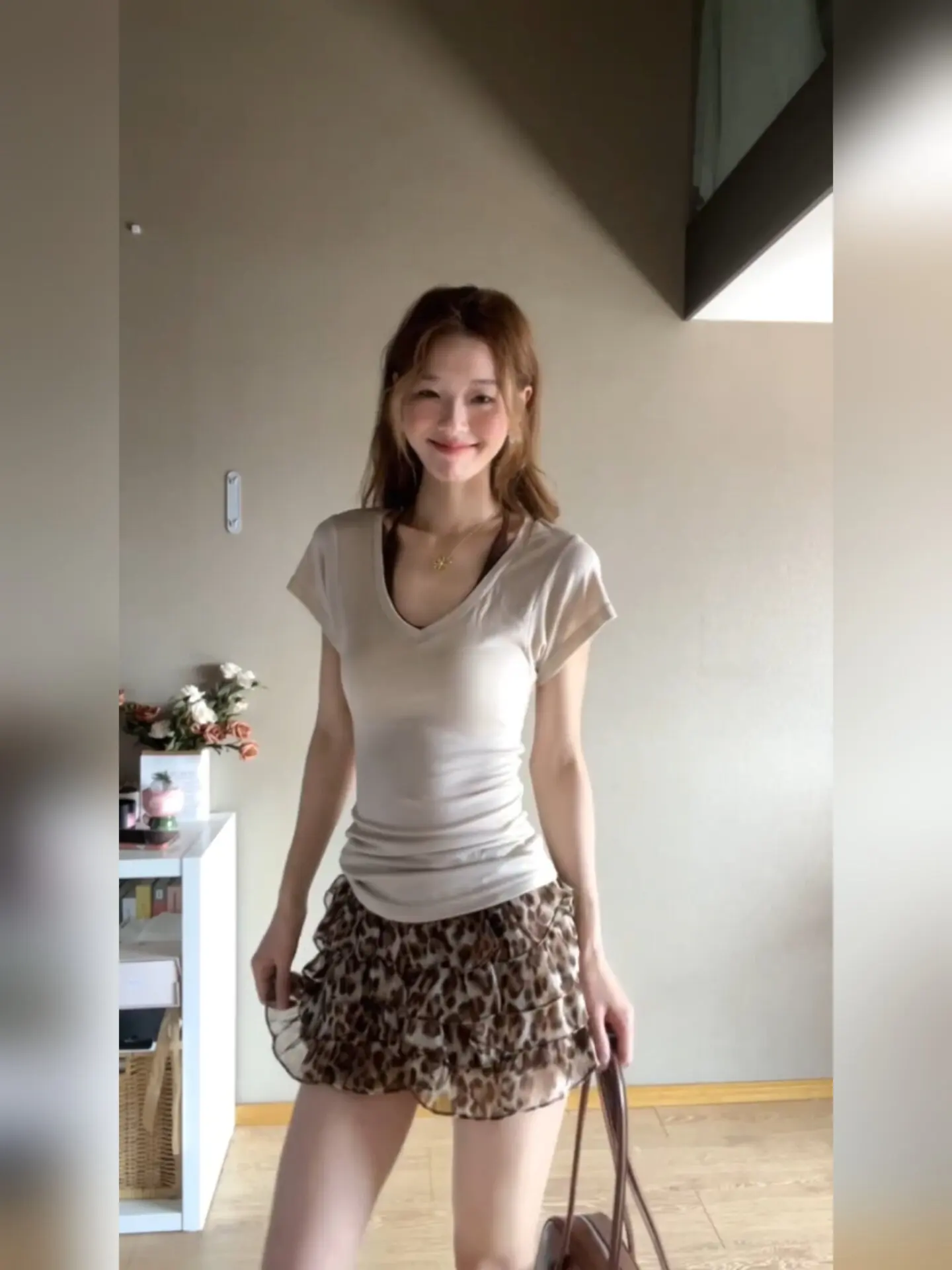 American Style Leopard Print Chiffon Halter Neck  Dress Women's New High Waist plus Size Beautiful Flared Skirt