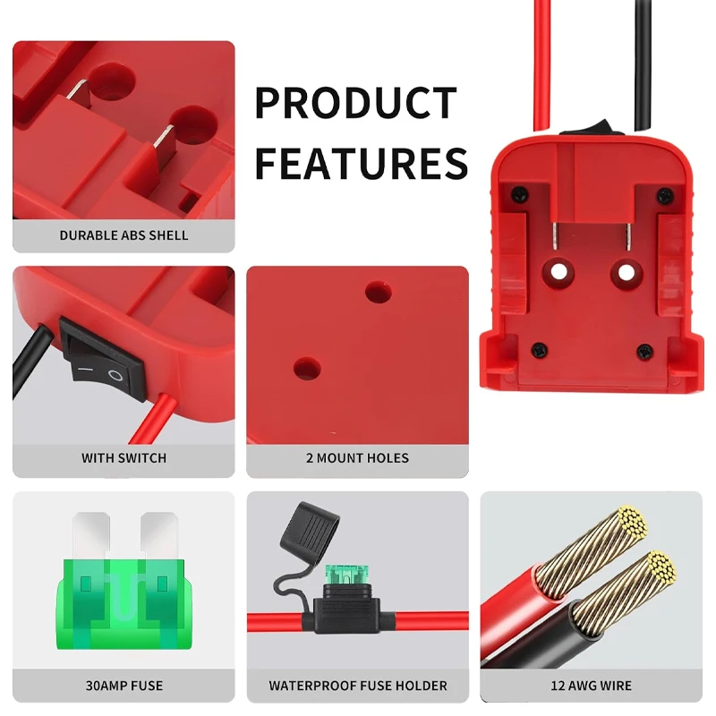 Imagem -03 - Adaptador Power Wheels com Fusível Interruptor para Caminhão rc Milwaukee 18v Bateria de Lítio Robótica Brinquedos Bateria Diy