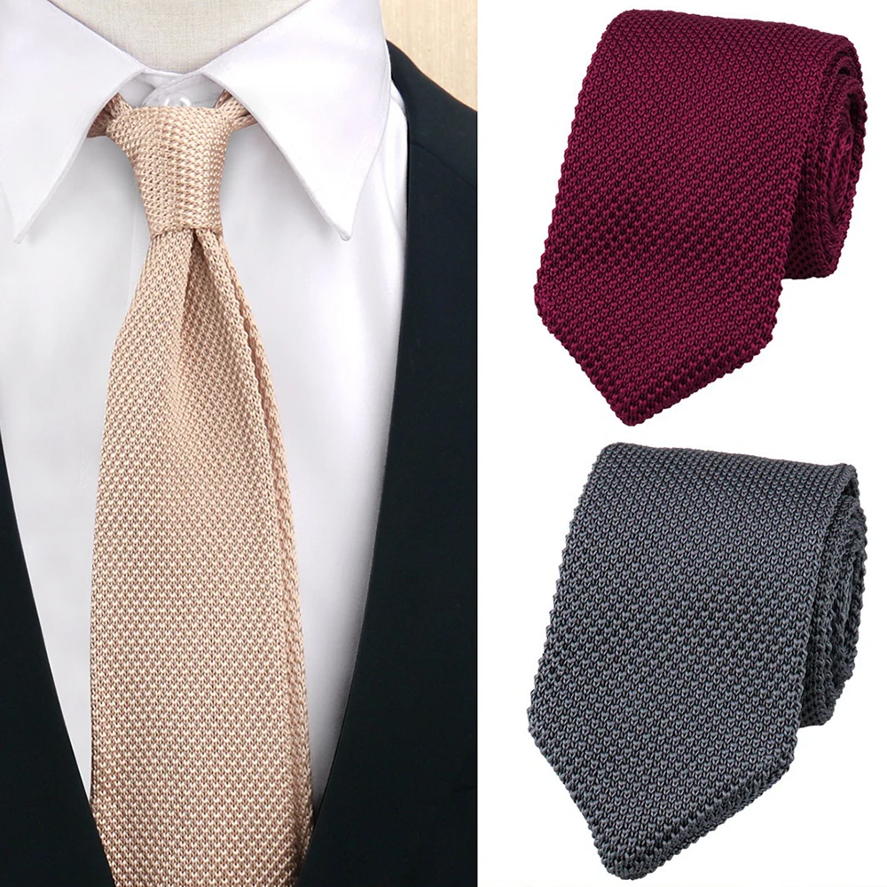 Classic Knitted Neck Ties For Men Solid White Brown Neckties Formal Business Fashion Knitting Tie Casual Daily Wear Neckerchiefs