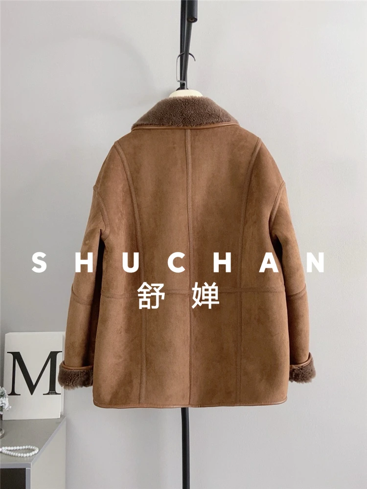 เสื้อโค้ทขนสัตว์แท้ 100% สำหรับผู้หญิง สไตล์เรโทรใหม่ แจ็คเก็ตทรงรถไฟ ขนแกะ เสื้อโค้ทขนสัตว์สำหรับผู้หญิง เสื้อโค้ทฤดูหนาวสำหรับผู้หญิง