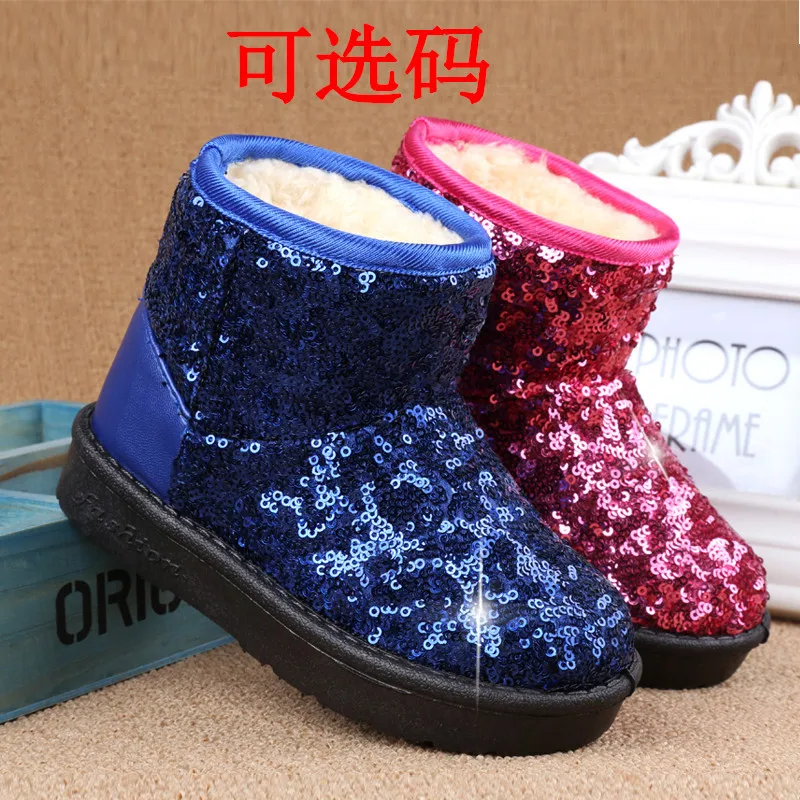 New Winter Sequin Snow Boots Girl Boy Kids Non-slip Soft Sole Cotton Boots Baby Outdoor Casual High-top Fleece Warm Short Boots