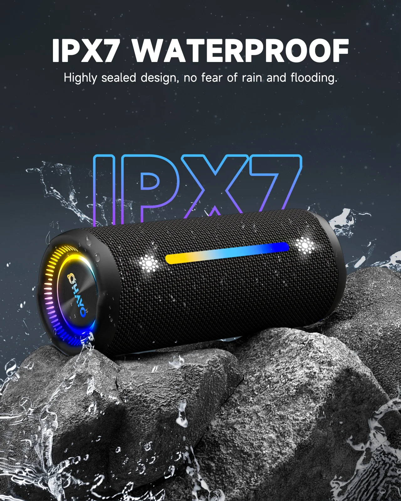 OHAYO X10MAX Bluetooth-luidspreker 35W - IPX7 waterdicht, krachtig stereogeluid, 24 uur speeltijd, TWS-koppeling, oogverblindende lichten, bas omhoog