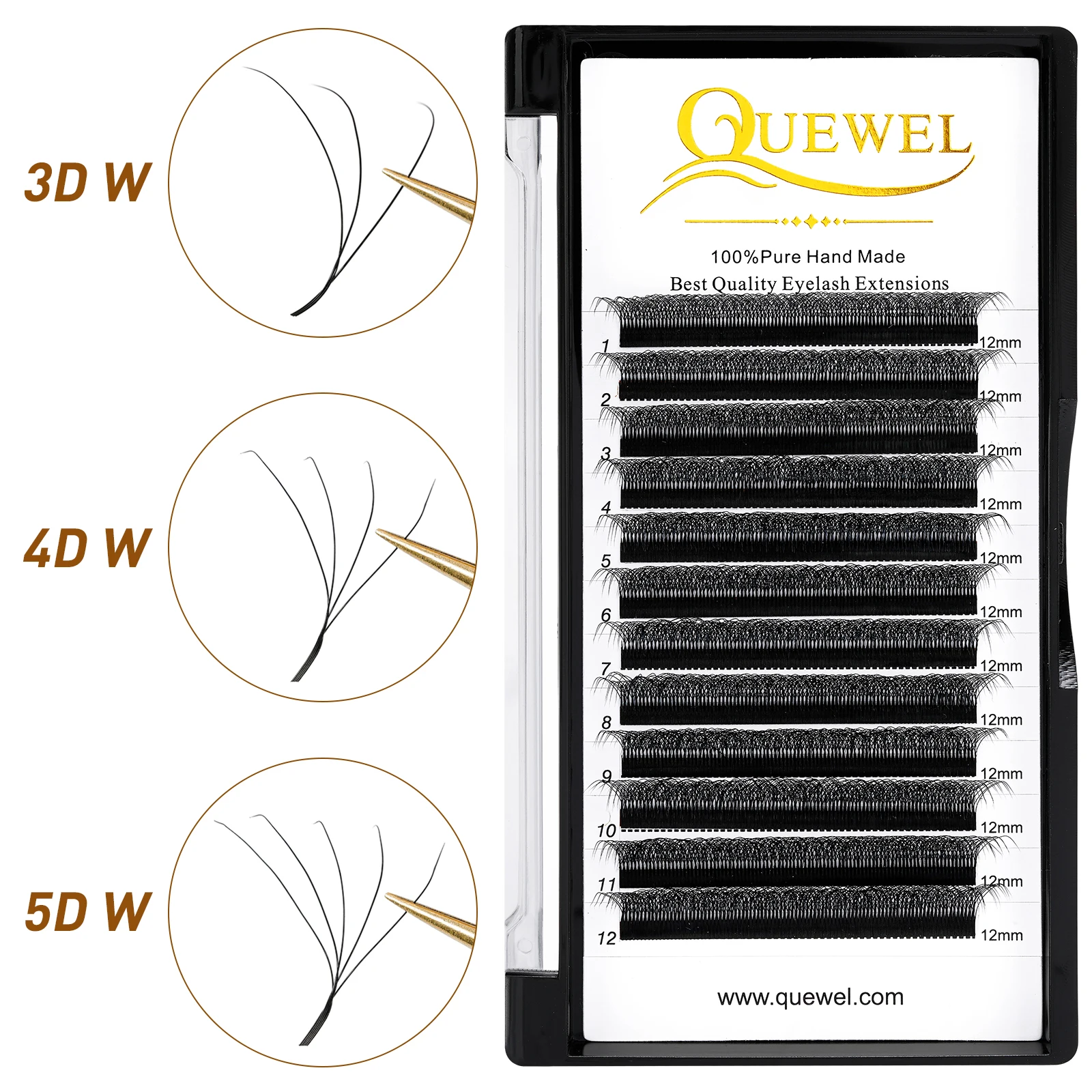 Quewel W Shape 3D 4D 5D Premade Volume Easy Fans Nature Soft Light Individual Lashes Clover Bloom False Eyelashes Extension