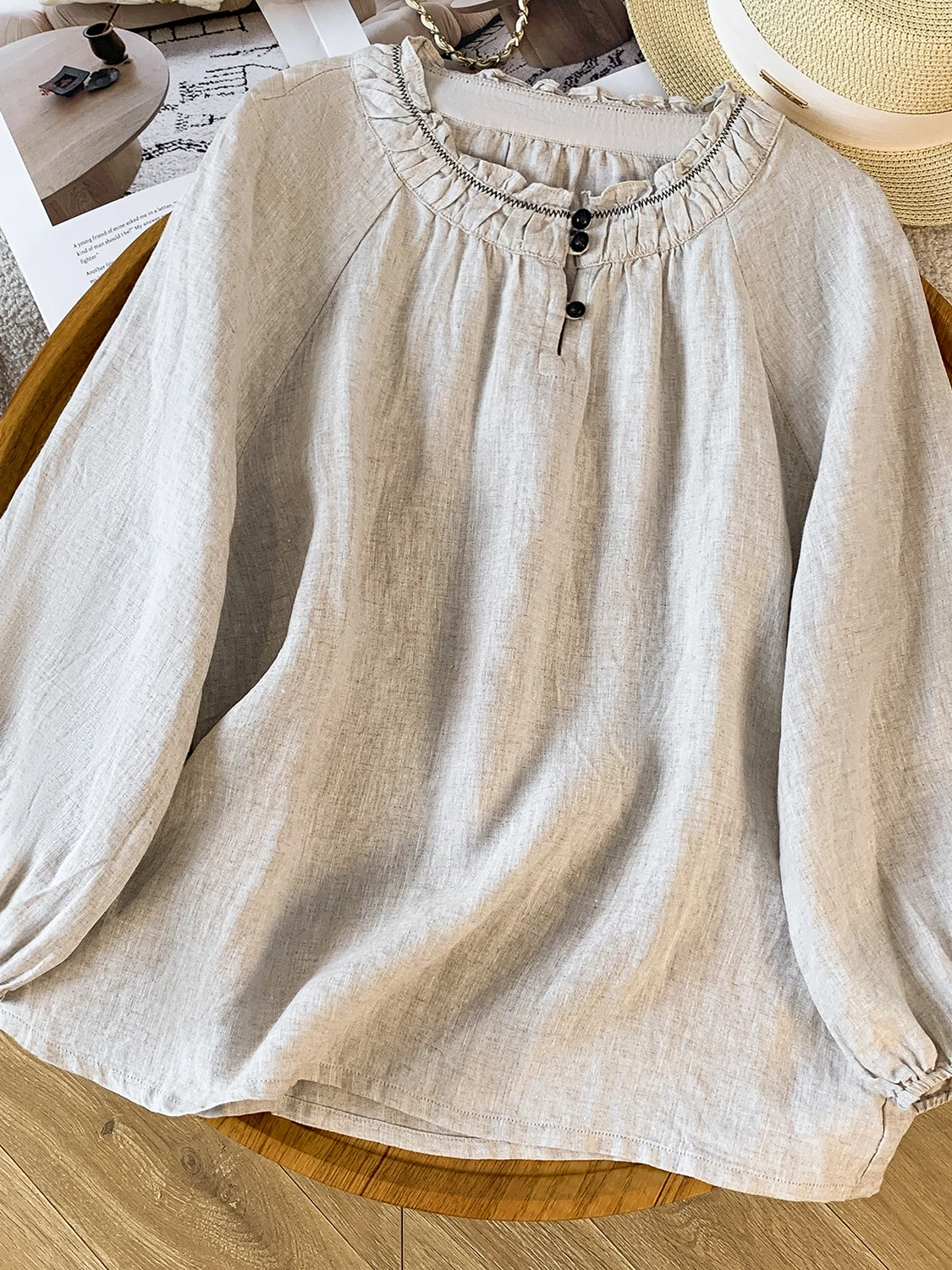 Dames losvallende lange Sve linnen katoenmix irt ronde Ne Pullover Vintage Sle Casual comfortabele ademende top