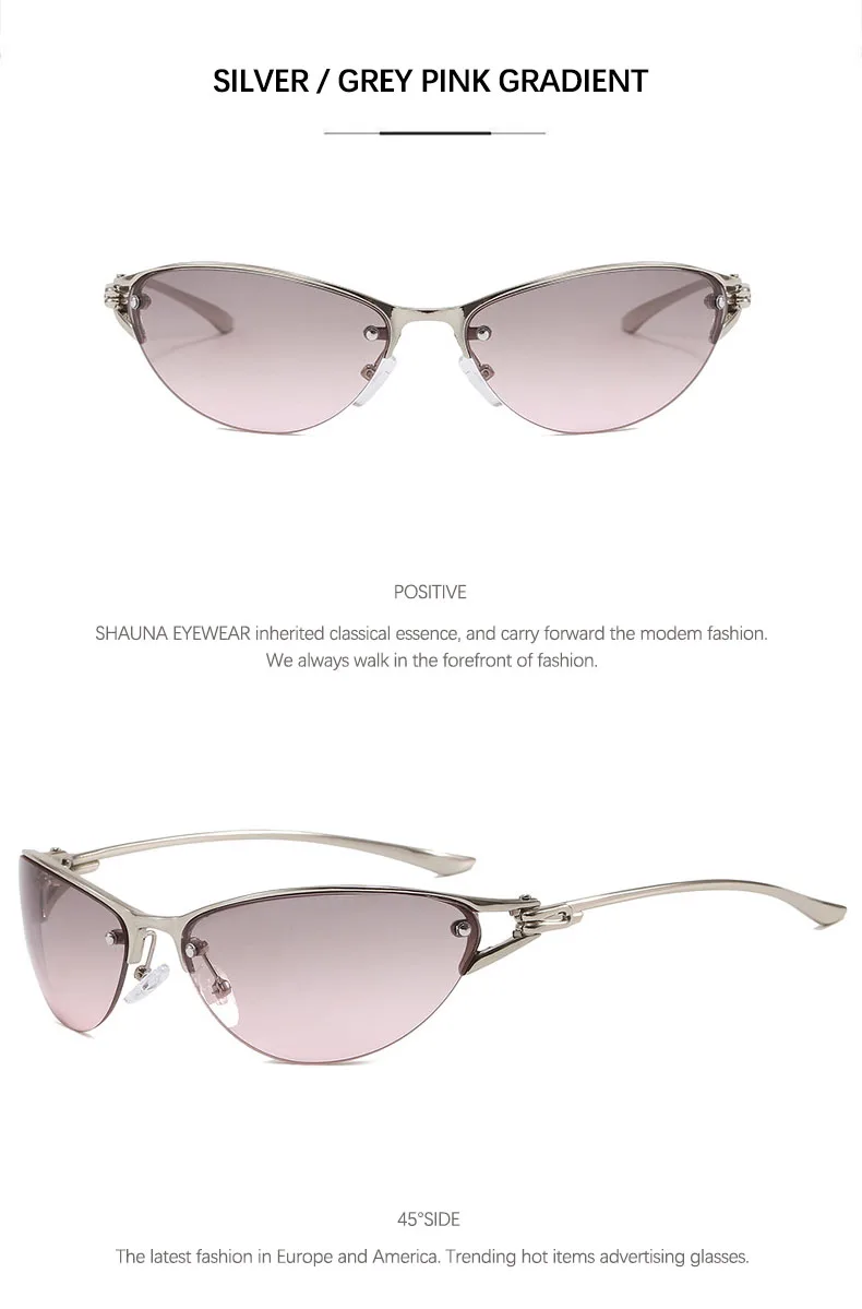 SHAUNA Neue Y2K Metall-Halbrahmen-Cat-Eye-Sonnenbrille für Damen, beliebte Herren-Gradienten-Werbebrille, UV400 – Detail 9