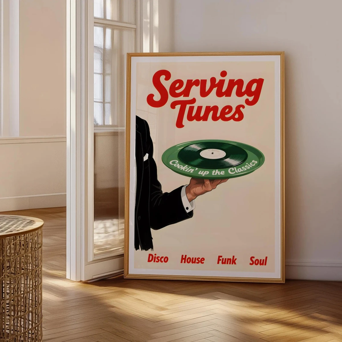 Serving Tunes Retro Vinyl Record Canvas Prints Poster Mid Century Trendy Music Art Prints Kitchen Bar Cart Wall Art Home Decor